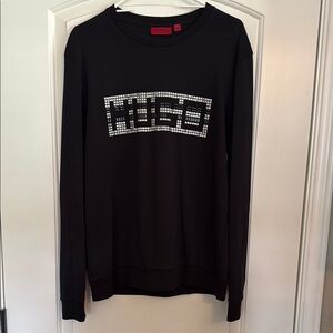 HUGO Black Crewneck Sweater with Silver Graphic